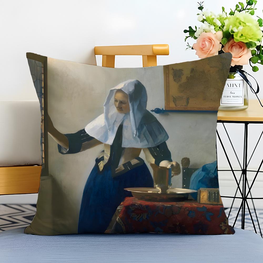 Detailed Luminous JJohannes Vermeer Cushion Cover Washable Linen Pillowcase Soft for Sofa Bed Cozy Home Room Decor