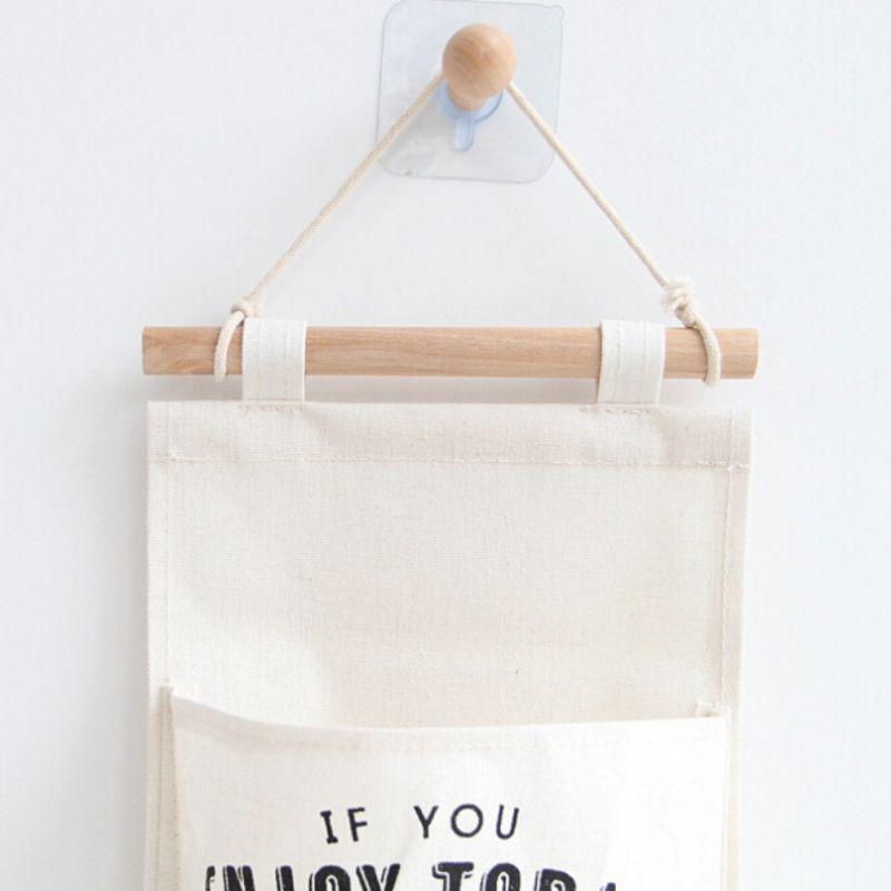 3 Pockets Hanging Storage Bag Wall Mounted Wardrobe Sundries Hanging Bag Cotton Linen Bathroom Toiletry Home Decor Hanging Bag
