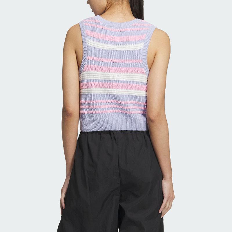 Adidas Originals Knit Striped Tank Top With Logo Embroidery Women Tops Light-Purple JI7053