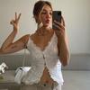 Women's V Neck Sleeveless Camisole Slim Fit Streetwear Top Lace Trim Button Front Tank Top