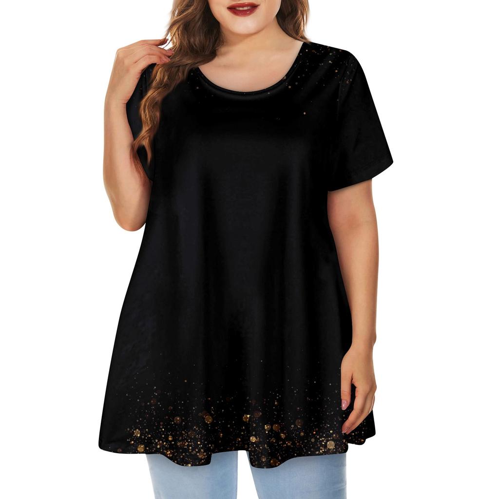 Women's Large Top Round Neck Printing Loose A-line Short Sleeve T-shirt