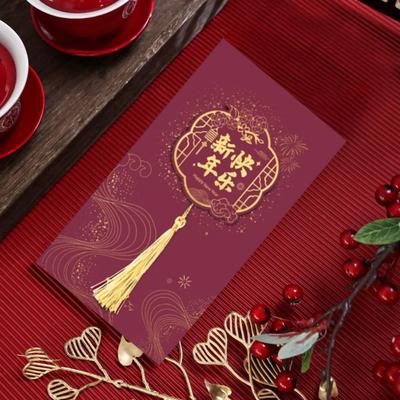 Heißfolienprägung Chinesische Neujahrsgrußkarte Rechteckig Chinesischer Stil Frühlingsfest Postkarten mit Quaste