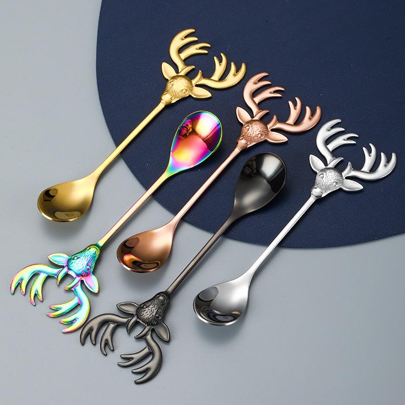 Europeisk 304 rostfritt stål hjorthuvud sked gaffel dessertsked internetkändis sked kreativ sked kaffesked