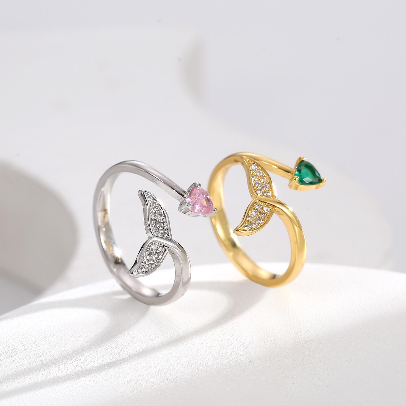 

Открытое кольцо с хвостом русалки для женщин, модный легкий, роскошный браслет с цирконием контрастного цвета в стиле «хвост русалки»