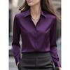 Women's Satin Shirts Elegant Plain Long Sleeve Blouse Office Lady Button-Up Shirt Top Female Lapel Neck Shirts Blouse Autumn