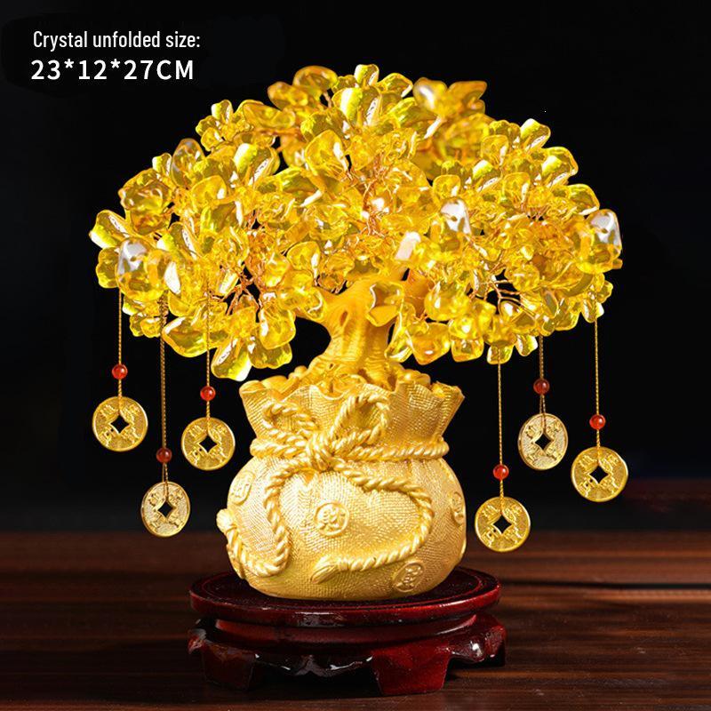 Citrine Money Tree Wine Cabinet Decor: Feng Shui Wealth Attraction Ornament for Home & Living Room, Perfect Creative Opening Gift