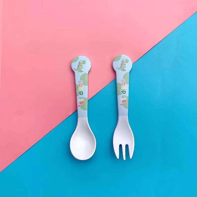 

5 шт. милый динозавр мультяшный узор бамбуковое волокно дети ребенок дети твердая пища кормление столовые приборы набор тарелка чашка миска вилка ложка