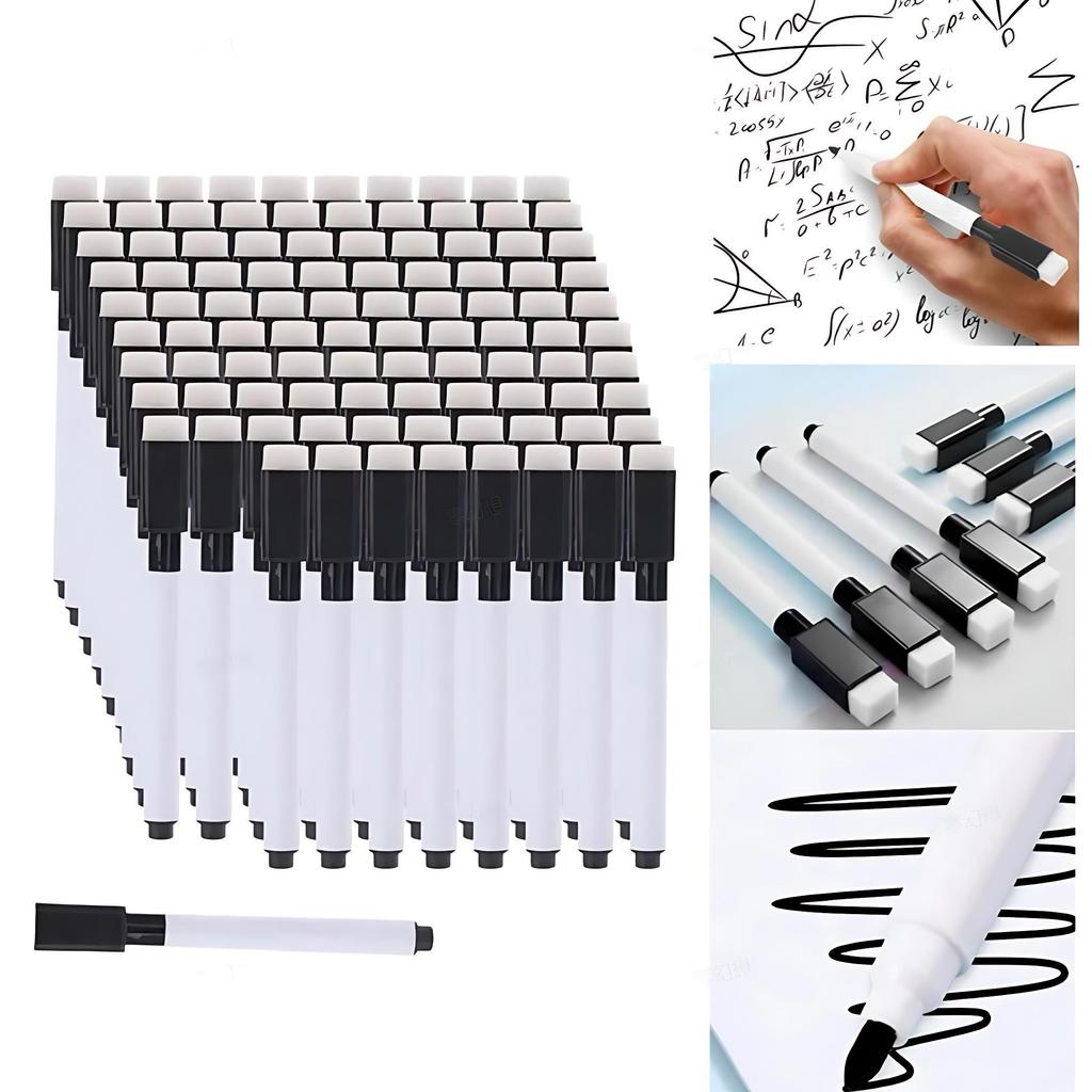 25 Pcs Black Dry Erase Markers, Dry Wipe Mini Marker Pens with Eraser Cap, Low Odor Whiteboard Markers Bulk Fine Point Tip for S