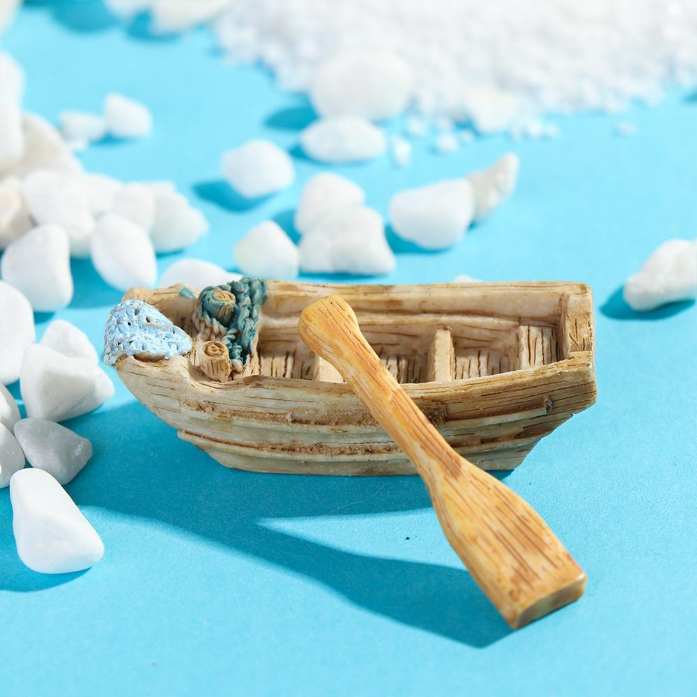 Ornement de Paysage Bateau Bleu et Rames Figurine de Bateau en Résine Ornement de Paysage Miniature Ornement de Jardin de Fées Accessoires de Maison de Poupée