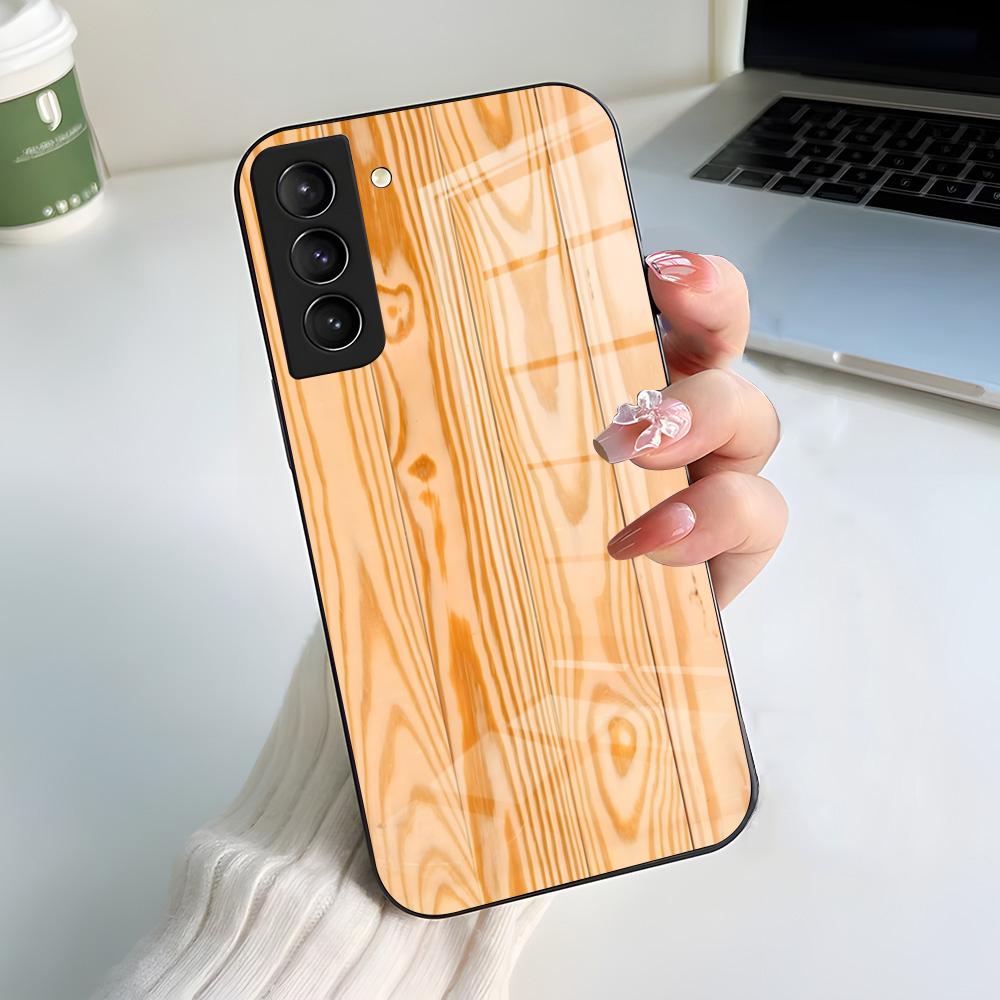 Natural Wood Phone Case For Samsung S26 S25 S24 FE S23 S22 S21 Plus S20 Ultra Note20Ultra Black Glass Cover