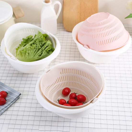 Dual Layer Rice Wash Strainer Kitchen Fruits Vegetable Cleaning Container Basket