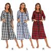 Autumn Winter Lady Zip Up Sleepdres Loose Nightgowns Spa Bathrobe Crewneck Soft Striped Sleepshirt Loungewear Sleepwear with Pockets