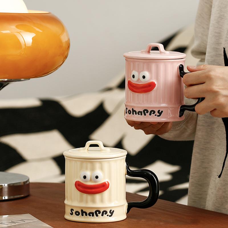 Cute Ceramic Cup Home Set Mug with Lid Big Cap Water Cup Gift Souvenir Cup Anime Girl Durable Durable Useful Useful
