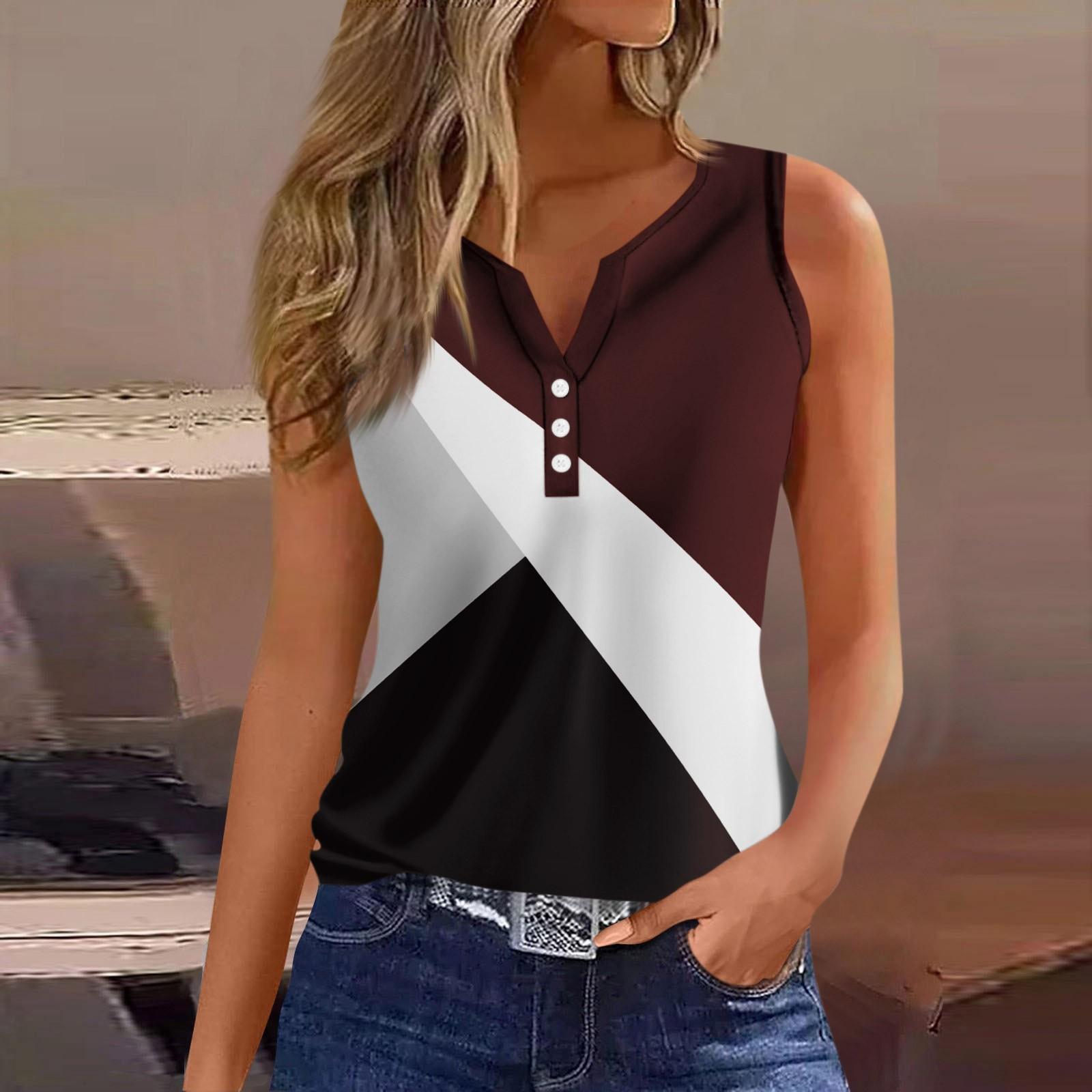 

Жен. Футболка Футболка С принтом Пуговицы Без рукавов Повседневные Выходные Мода Классический V-образный вырез Обычный Верх XL