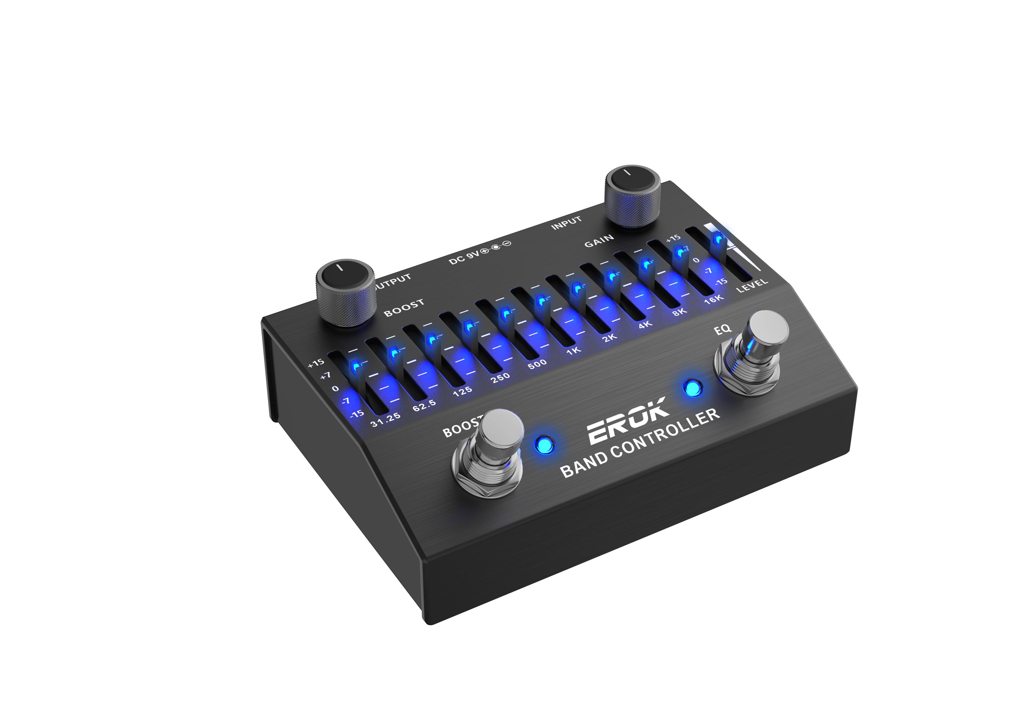 EROK EQB-10 10 Band EQ Equalizer Pedal Guitar Bass Effects Pedal DC 9V True Bypass Boost Gain Aluminum Alloy Shell чёрный