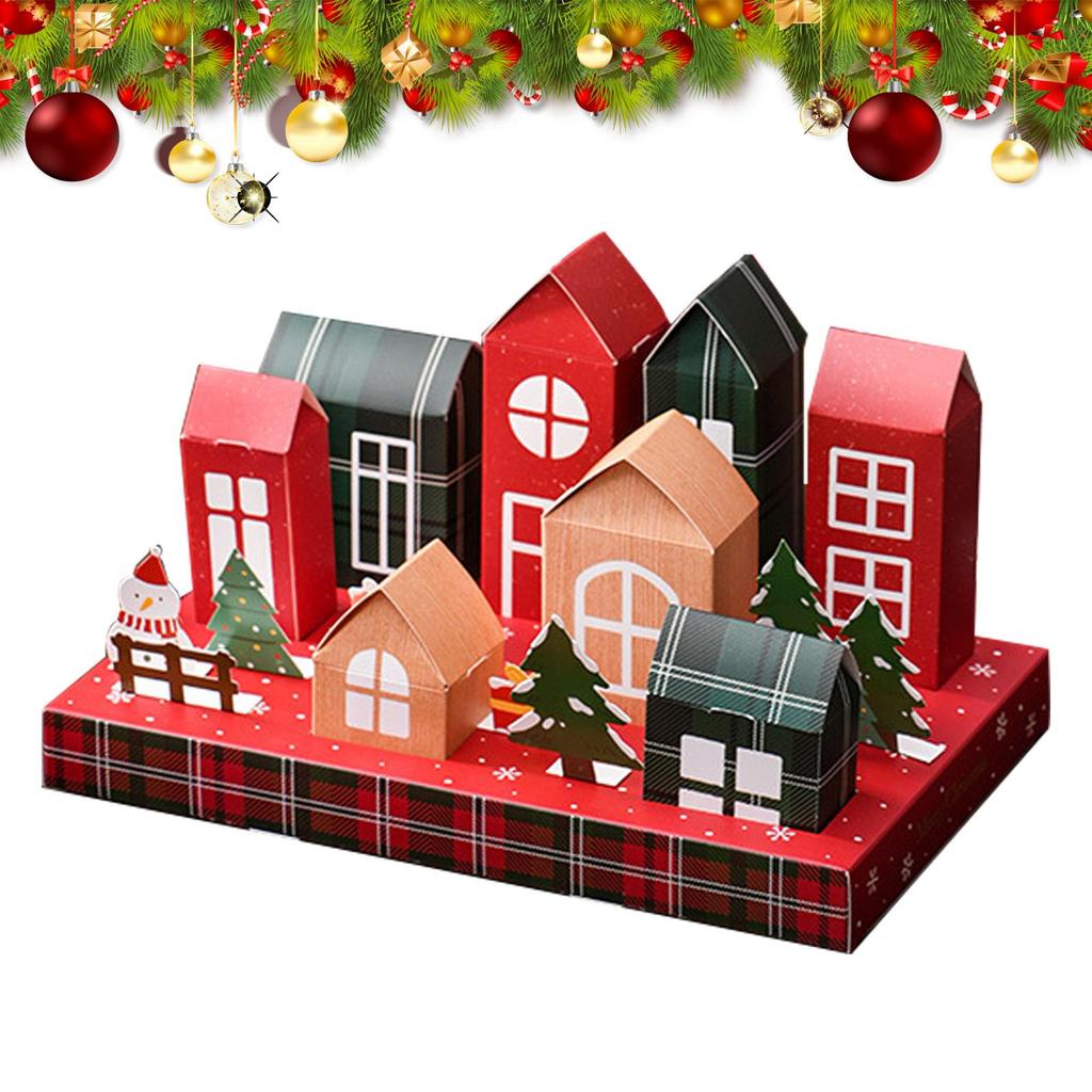 Christmas Countdown Calendar Box 8 Empty Christmas House Advent Calendars Box For Storing Candy, Snow Crisp, Nougat, Cookie