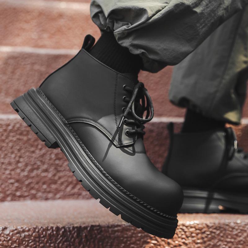Black Martin boots men's 2024 new British style thick-soled heightening tooling boots 22722-J