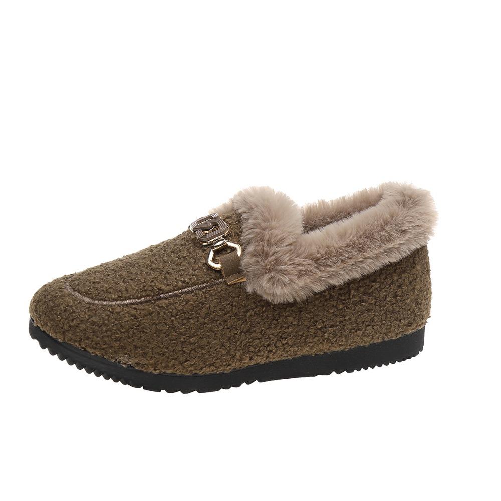 Fashion Luxury Sheep Fur Lined Loafers Women Lambswool Shoes Ladies Winter Slip on Furry Flats Cotton Wool Mocasine Femme Barefoot Boots