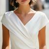 Short Sleeve V-Neck Wrap Top Summer Ladies' Shirt Simple Pullovers T-shirt  Business Casual