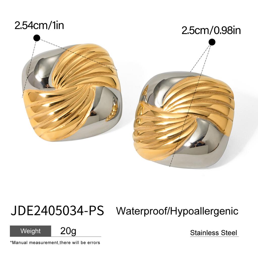Geometric Gold and Silver Tone Studs Earrings for Women Fashion Vintage Texture Ear Accessories Lightweight Jewelry
