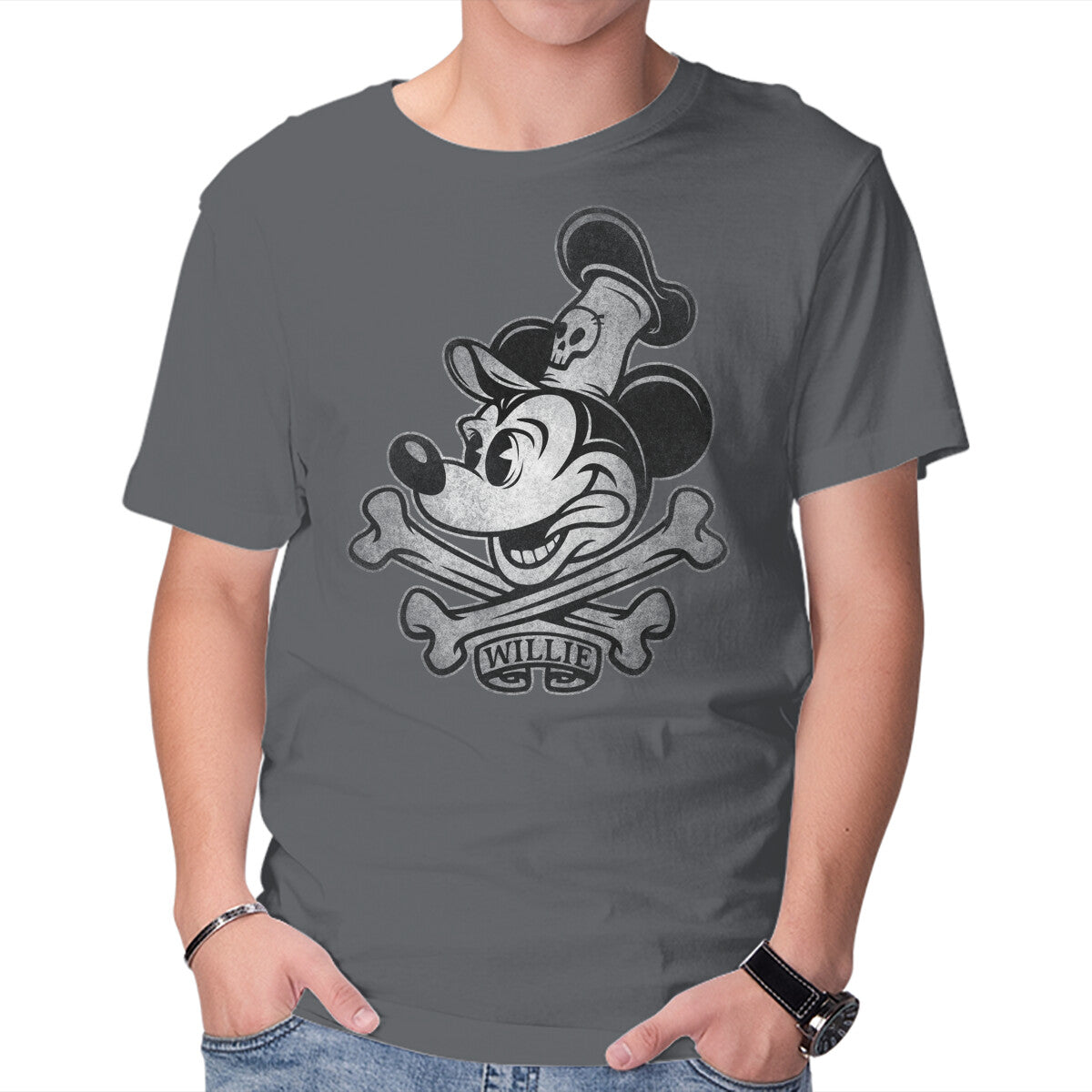 Unisex Crew Neck T-Shirt Willie Bones Graphic Short Sleeve Casual Tee XS