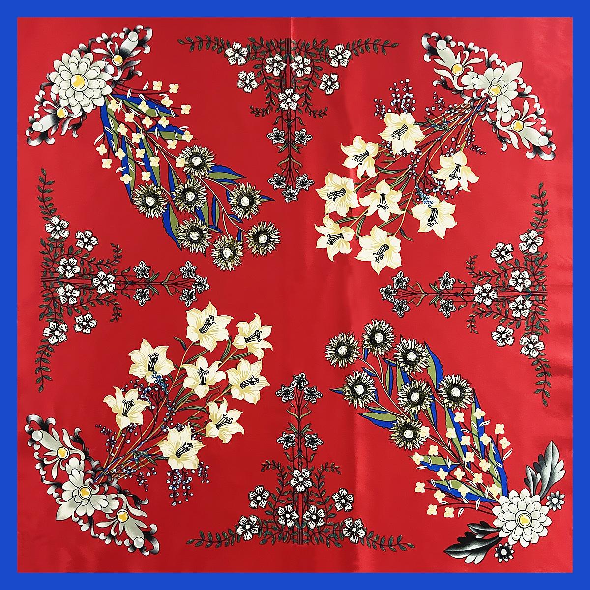

90*90cm Spring &amp; Summer Elegant Court Rose Flower Square Silk Scarf Foulard Hijabs For Ladies 90x90cm