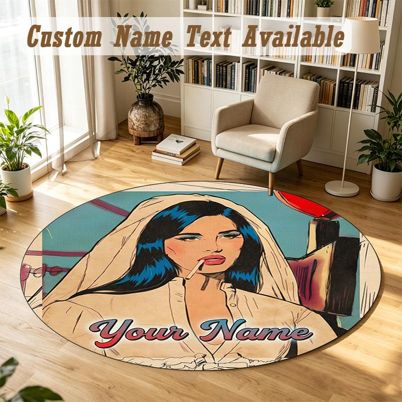 Round Rug Custom NameLana Del Rey Pattern Non Slip Carpet Home Floor Decor