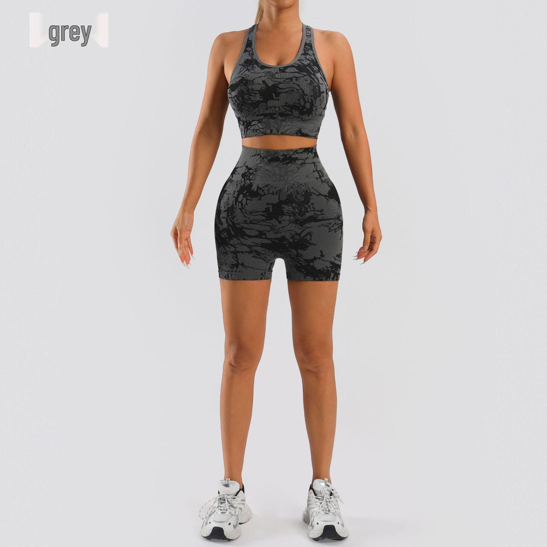

Tie-dye Yoga Set: High-Waisted Butt-Lifting Capris & Chest Support Sports Bra. M сірий колір