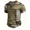 European and American semi-cardigan, casual short-sleeved digital printing slim-fit pullover Henry T-shirt top men's clothing