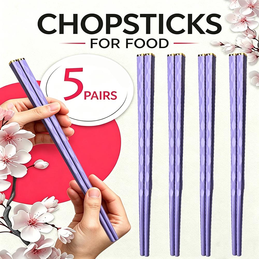 5 paia di bacchette giapponesi antiscivolo di alta qualità coreano home hotel ristorante portatile cibo sano bastone per bacchette di sushi