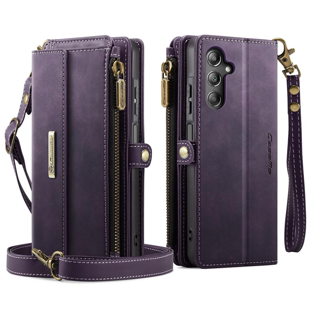 For Samsung Galaxy A16 5G Case CASEME C39 RFID Blocking Zipper Wallet Stand Leather Cover with Strap