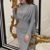Fashion Elegant Long Sleeved Slim Fit Dress Autumn New Half High Collar Loose Casual Simple Long Dresses Solid Color Streetwear High Waist Clothing