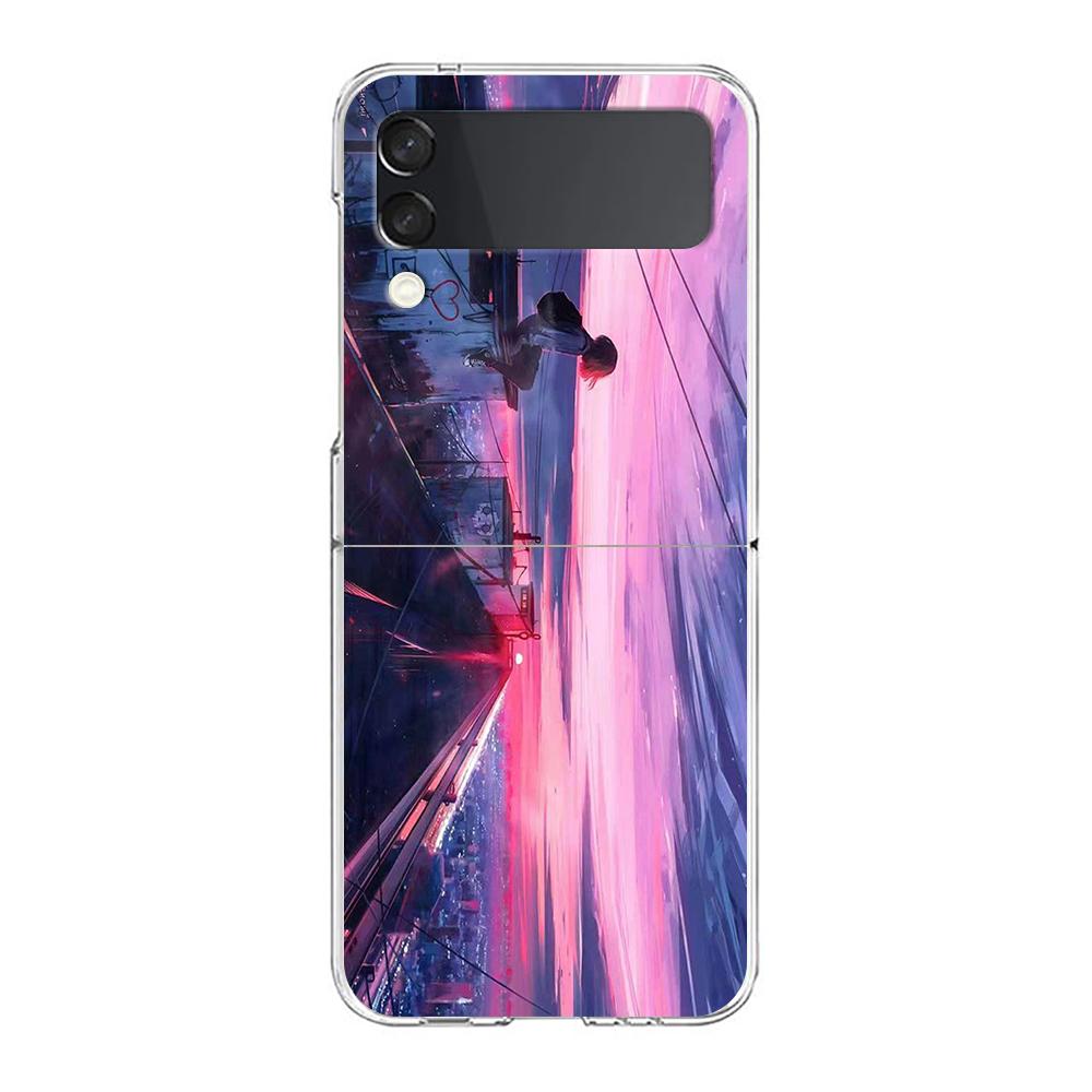 Anime Girl Art Scenery Clear Phone Case For Samsung Galaxy Z Flip 4 Case Thin High Hard PC Shell on For Galaxy Z Flip 3 5G Cover