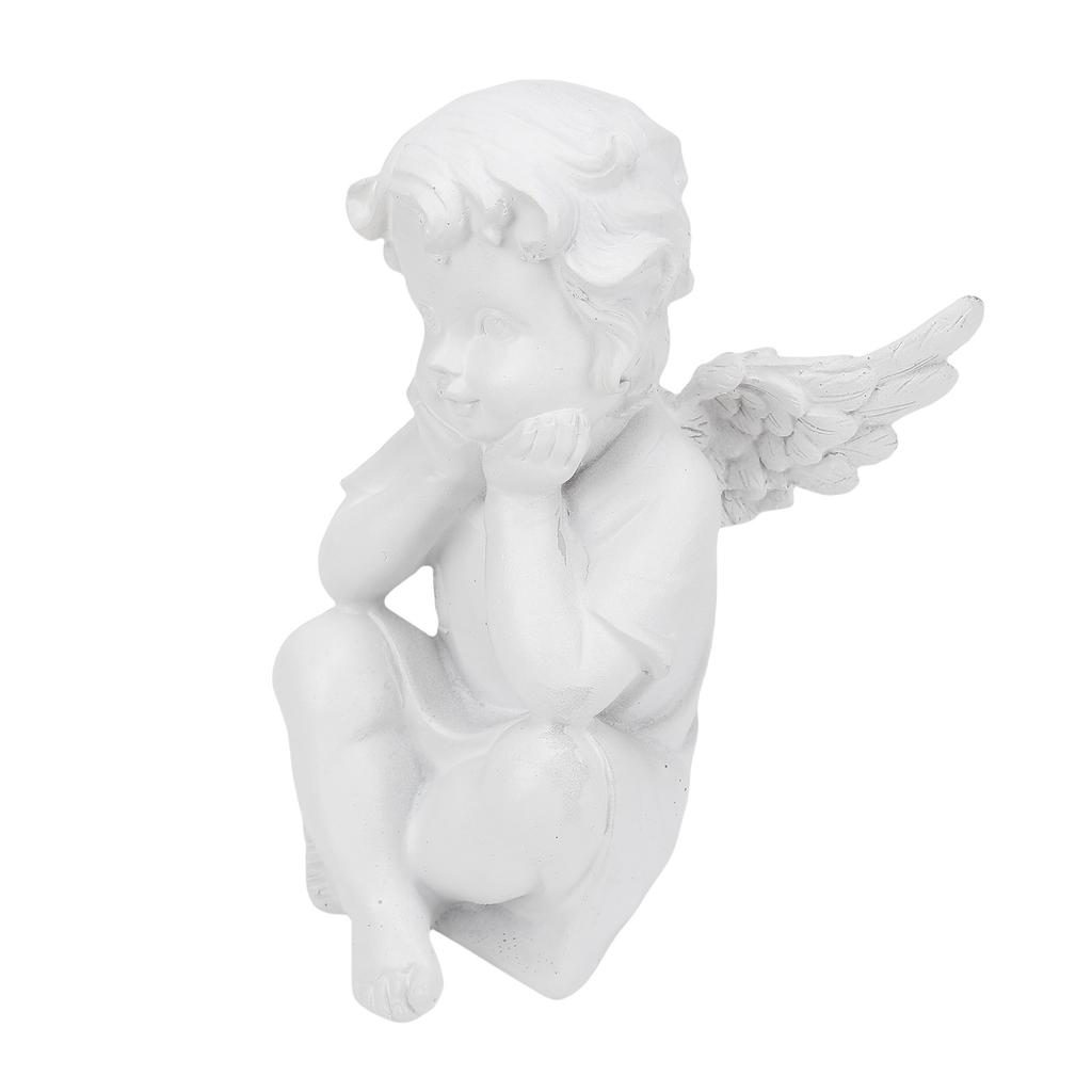 Cute Winged Statue Resin Figurine Indoor Outdoor Ornament for Garden Lawn Yard Nightstand Desktop