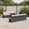 9-Piece Garden Sofa Set with Black Poly Rattan Cushions, 2-Seater Garden Sofa with Storage & Cushions 3357520