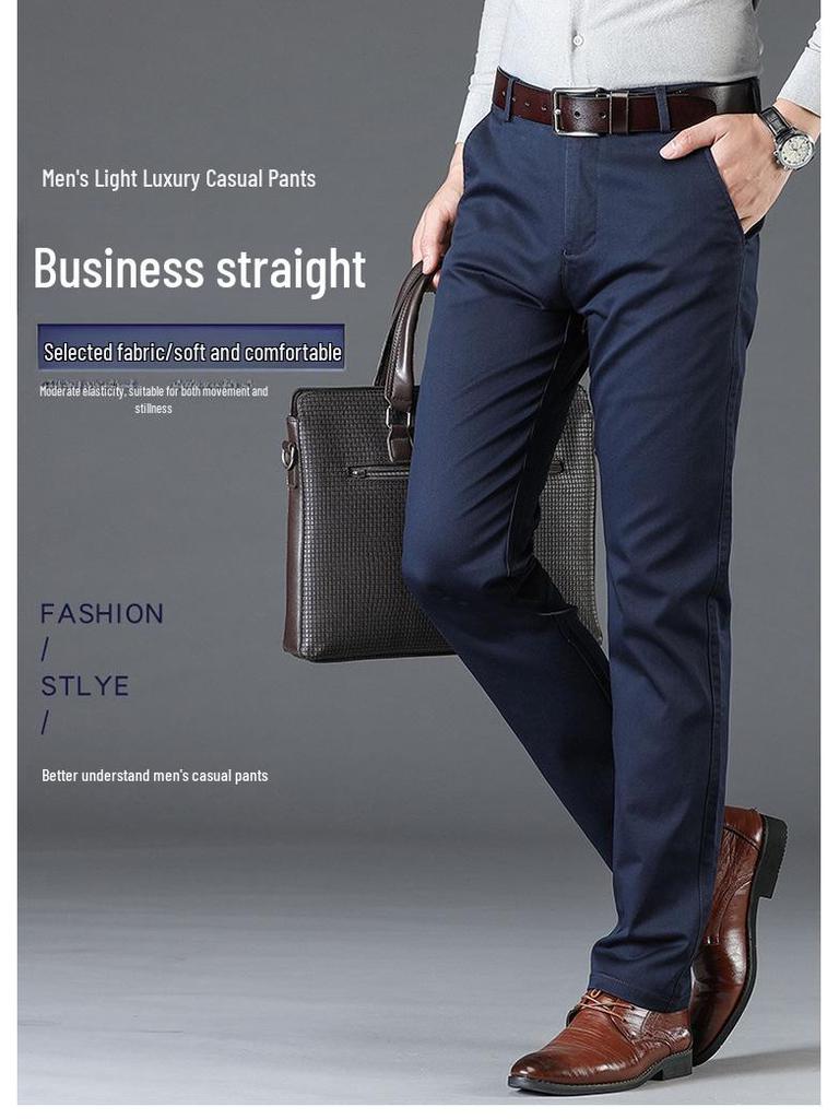 2025 Men's Thin Spring/Summer Casual Straight-Leg Pants for Middle-Aged Dads - Business/Work Style