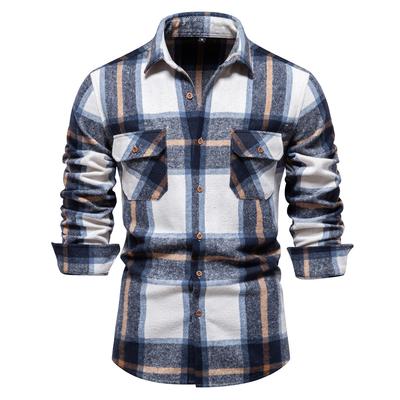 New Autumn Winter Thicken Flannel Plaid Shirt for Men Over Jacket Men Casual Classic Double Pockets Mens Shirts