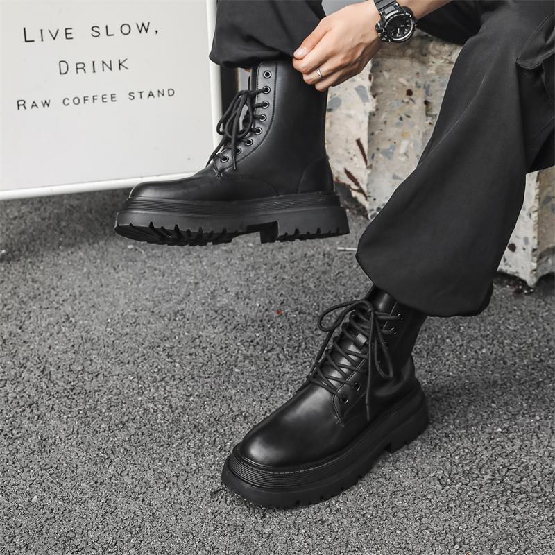 Platformové klasické motocyklové boty pánské vysoce kvalitní pravá kůže kotníkové boty designové boty pánské vysoké motocyklové boty