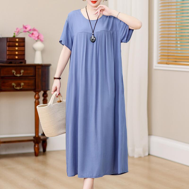 Plus Size Loose Vintage Print Langes Kleid für Damen Lässige Kurzarm-Sommer-Damenkleider