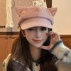 Korean Retro Cat Ear Octagonal Beret For Women Autumn And Winter Brushed And Warm