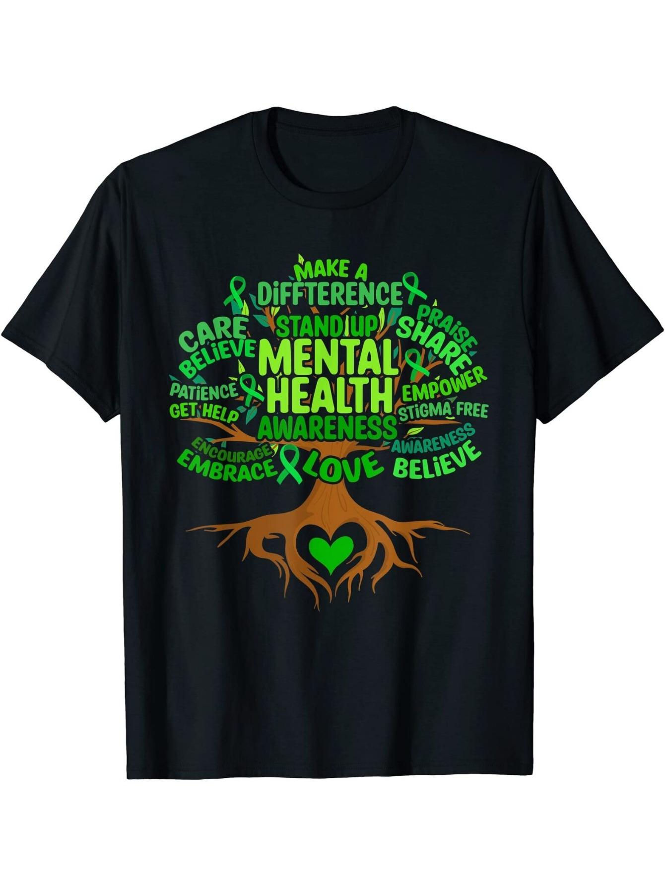 Mental Health Awareness Tree Drawing T-Shirt - Inspirational Gift Black Cotton Unisex Tee S разноцветный