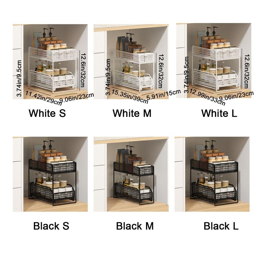 Iron 2 Tier Storage Basket Stable Frame Sliding Cabinet Basket Cabinet Organizer for Kitchen