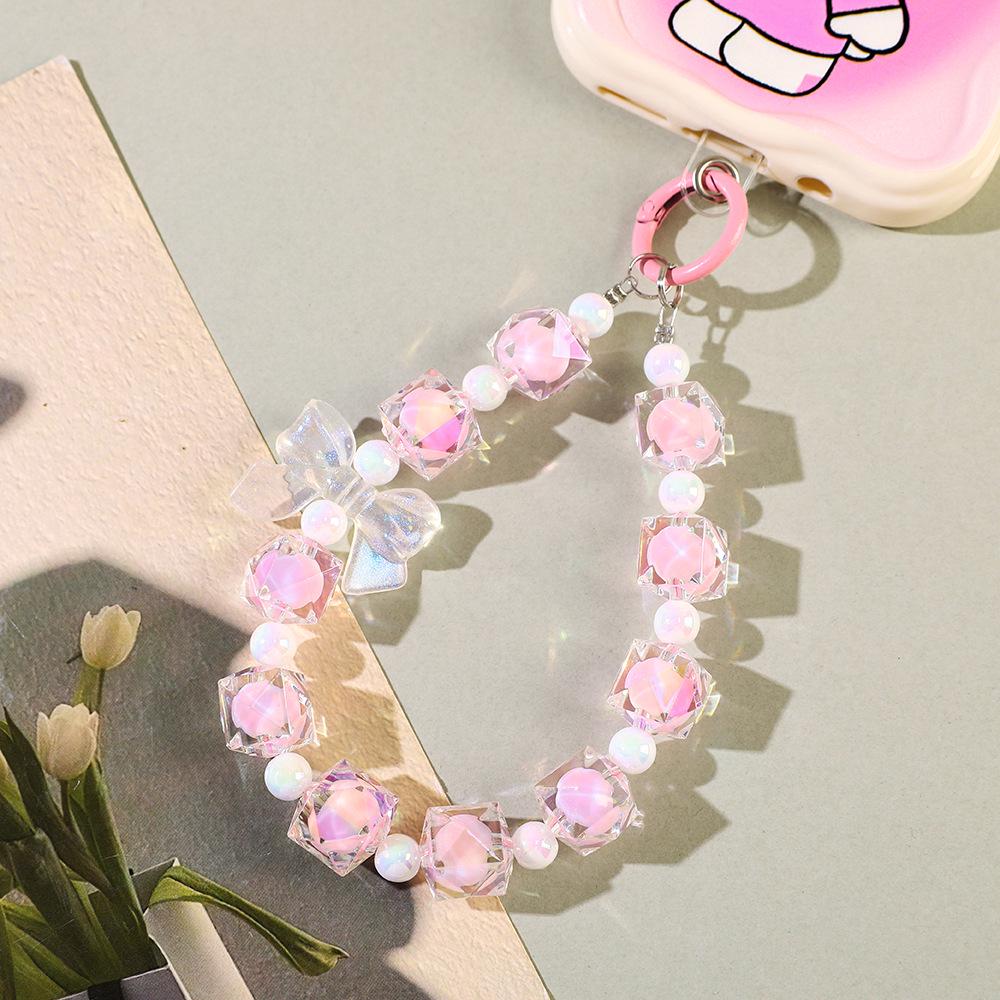 Handmade Beaded Candy Color Bow Keychain & Phone Charm