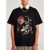 Men's Black T-Shirt Koi Fish Cherry Blossom Design With Red Circle And Japanese Character Casual Streetwear Style