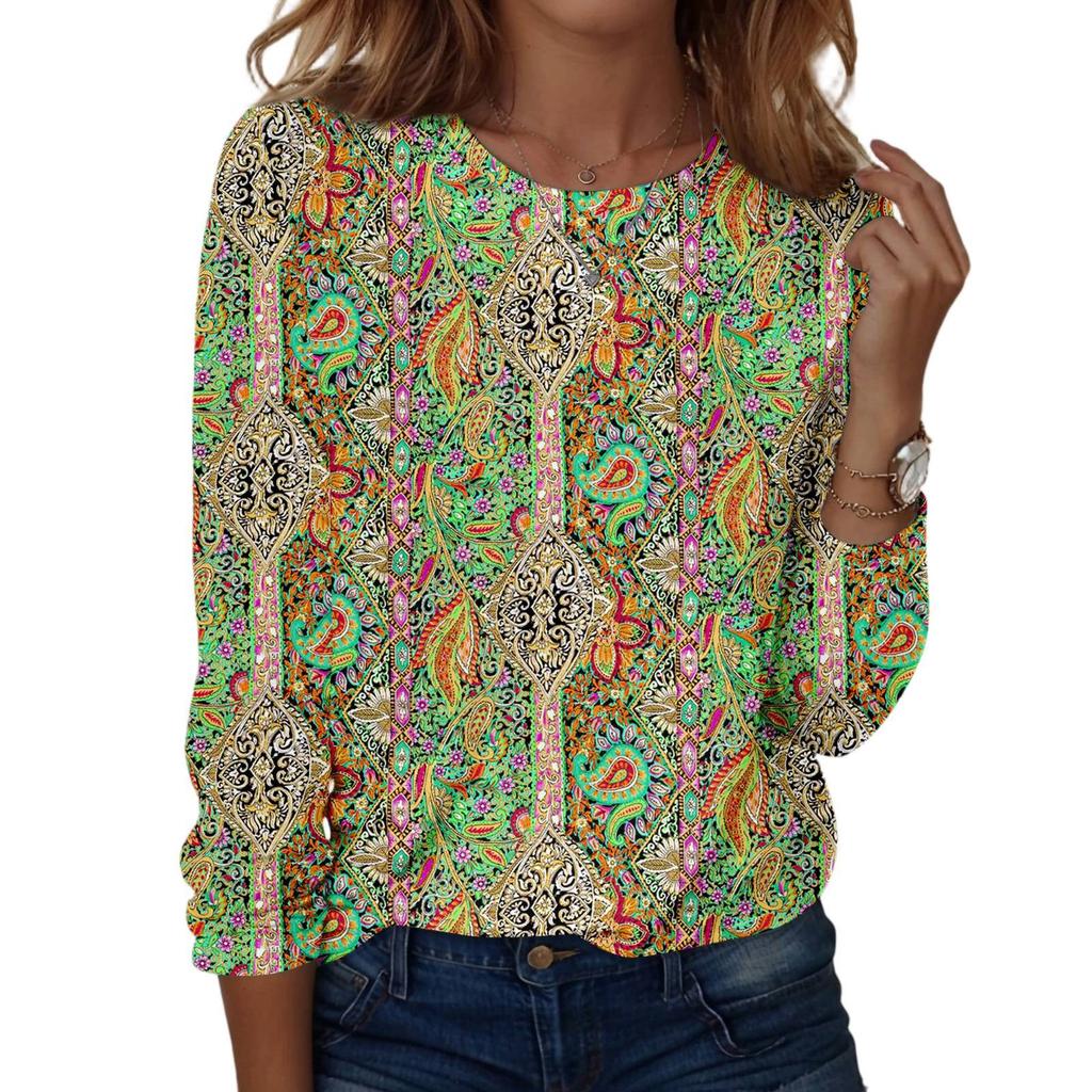 Camicie a maniche lunghe da donna T-shirt grafiche con stampa carina camicette Casual taglie forti Top basic Pullover