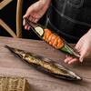 1PC Leaf Plate Japanese Cuisine Personalized Creative Retro Saury Ceramic Sushi Commercial Special-shaped Dim Sum Plate