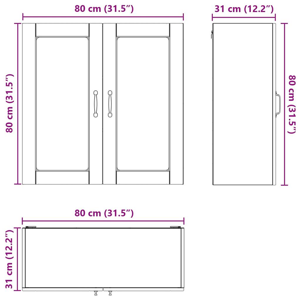 Wall Mounted Glass Cabinet PORTO Brown Oak Effect 80 x 31 x 80 cm