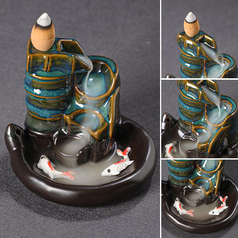 1PC Gifts Sandalwood Stove Aromatherapy Furnace Ceramic Ornament Koi Fish Backflow Incense Stove