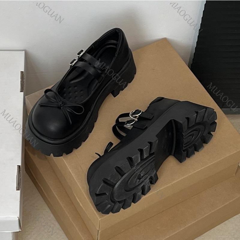 Fashion Bow Retro Versatile Shallow Mouth Single Shoes Spring Autumn Brown Round Head Pumps Comfortable Thick Bottom Loafers for Women