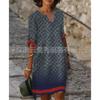 Women's V-Neck Printed Midi Dress Loose 3/4 Sleeve Casual Summer Dress